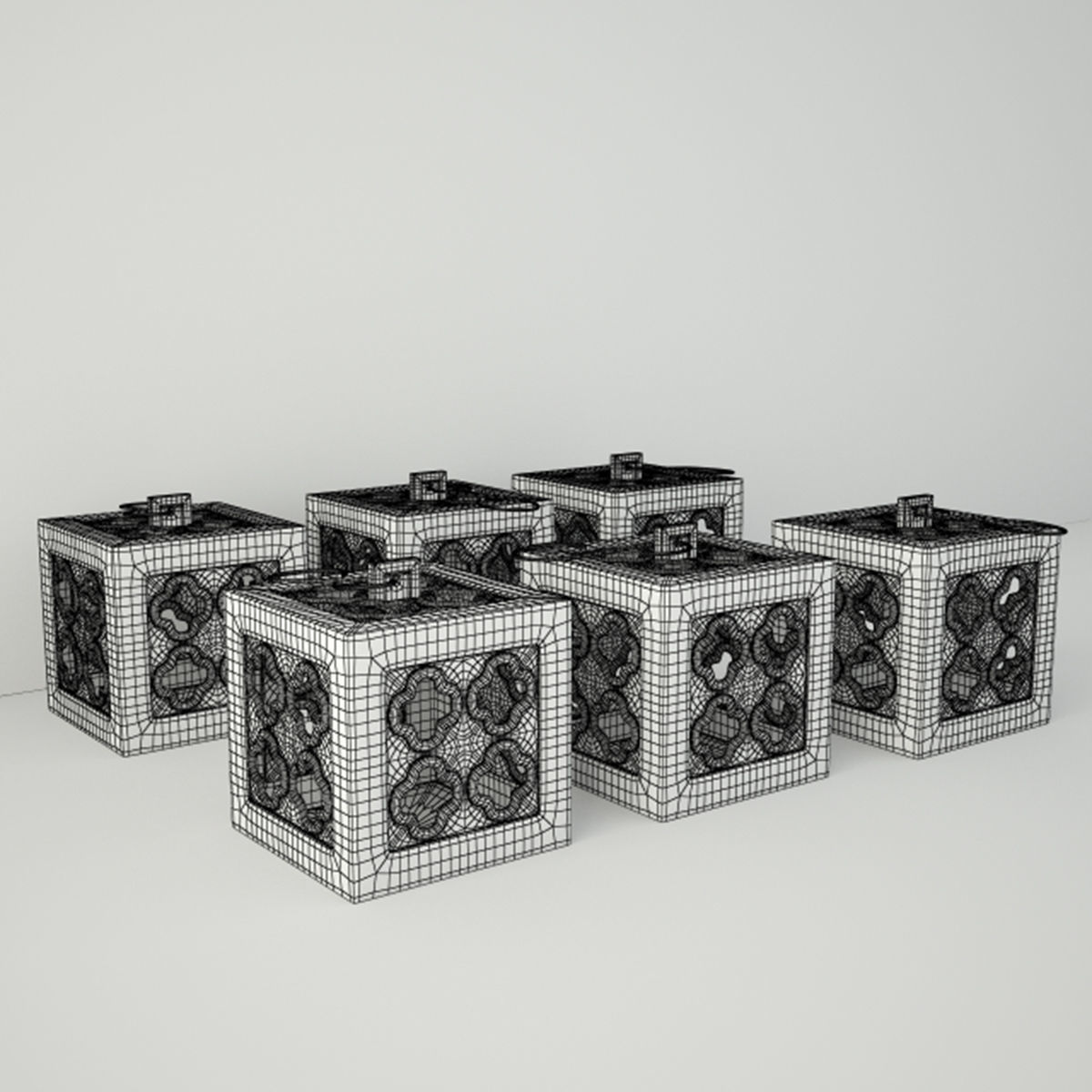 Ceramic Square Tealight Lanterns 3D model_2