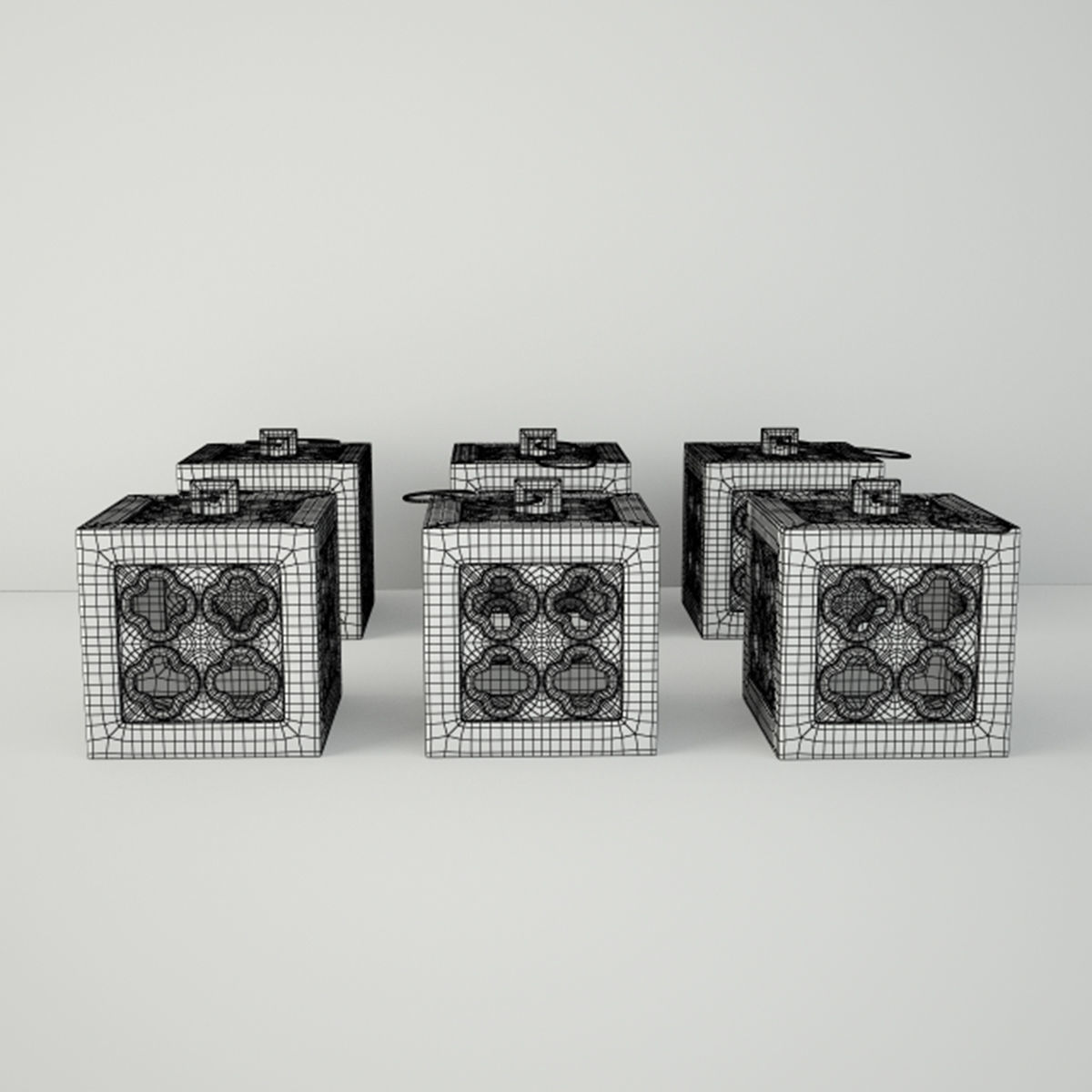 Ceramic Square Tealight Lanterns 3D model_4