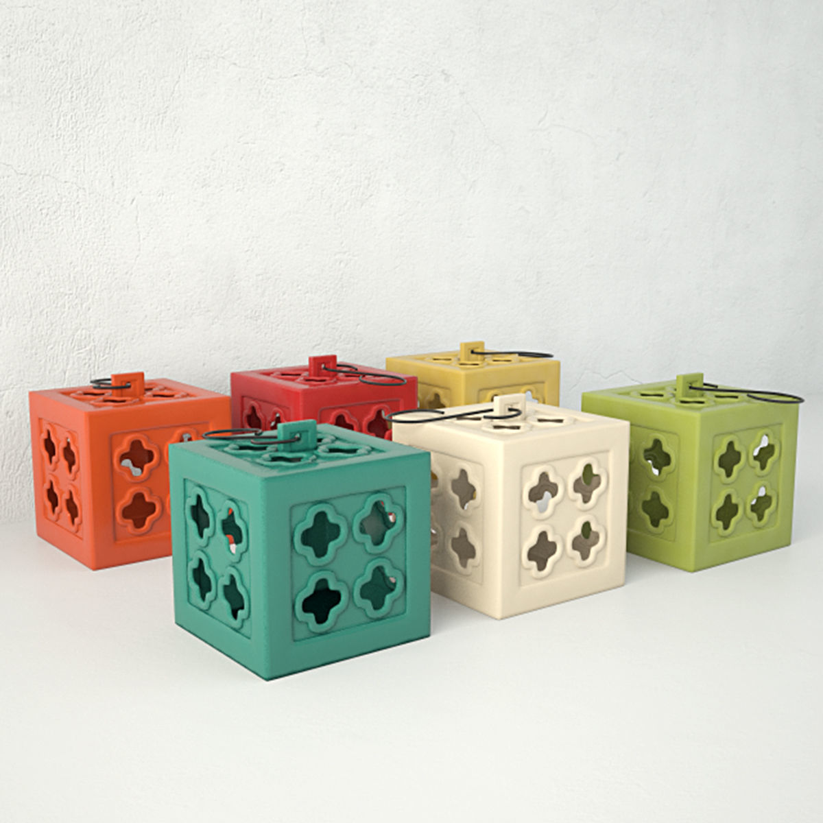 Ceramic Square Tealight Lanterns 3D model_1