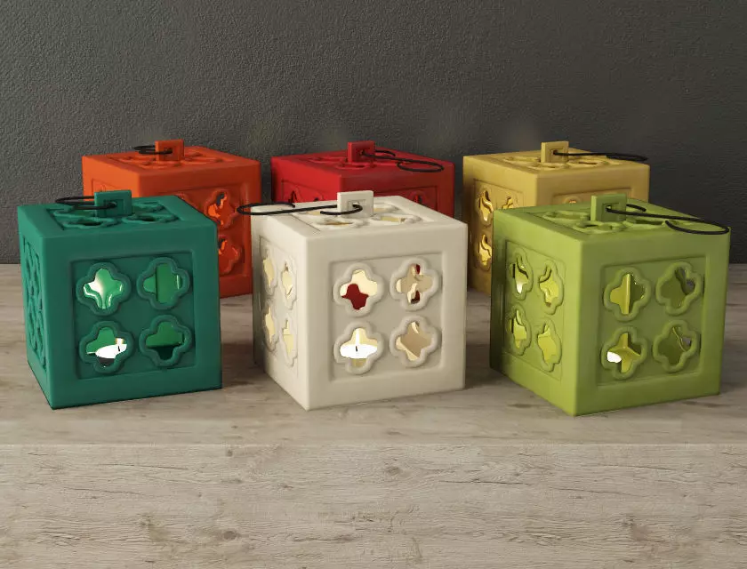 Ceramic Square Tealight Lanterns 3D model_0