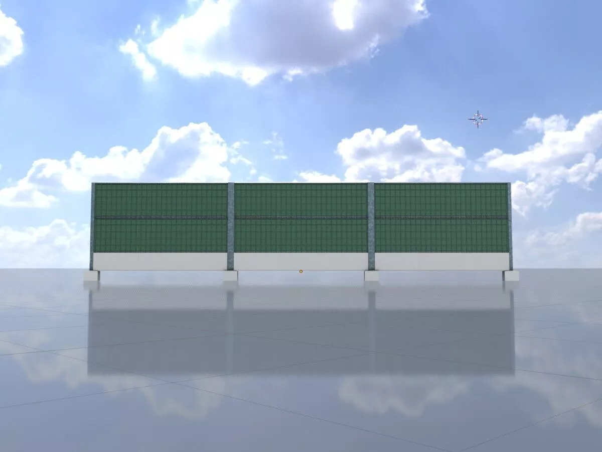 Green noise barrier concrete foundation 3120 mm x 12200 mm Low-poly 3D model