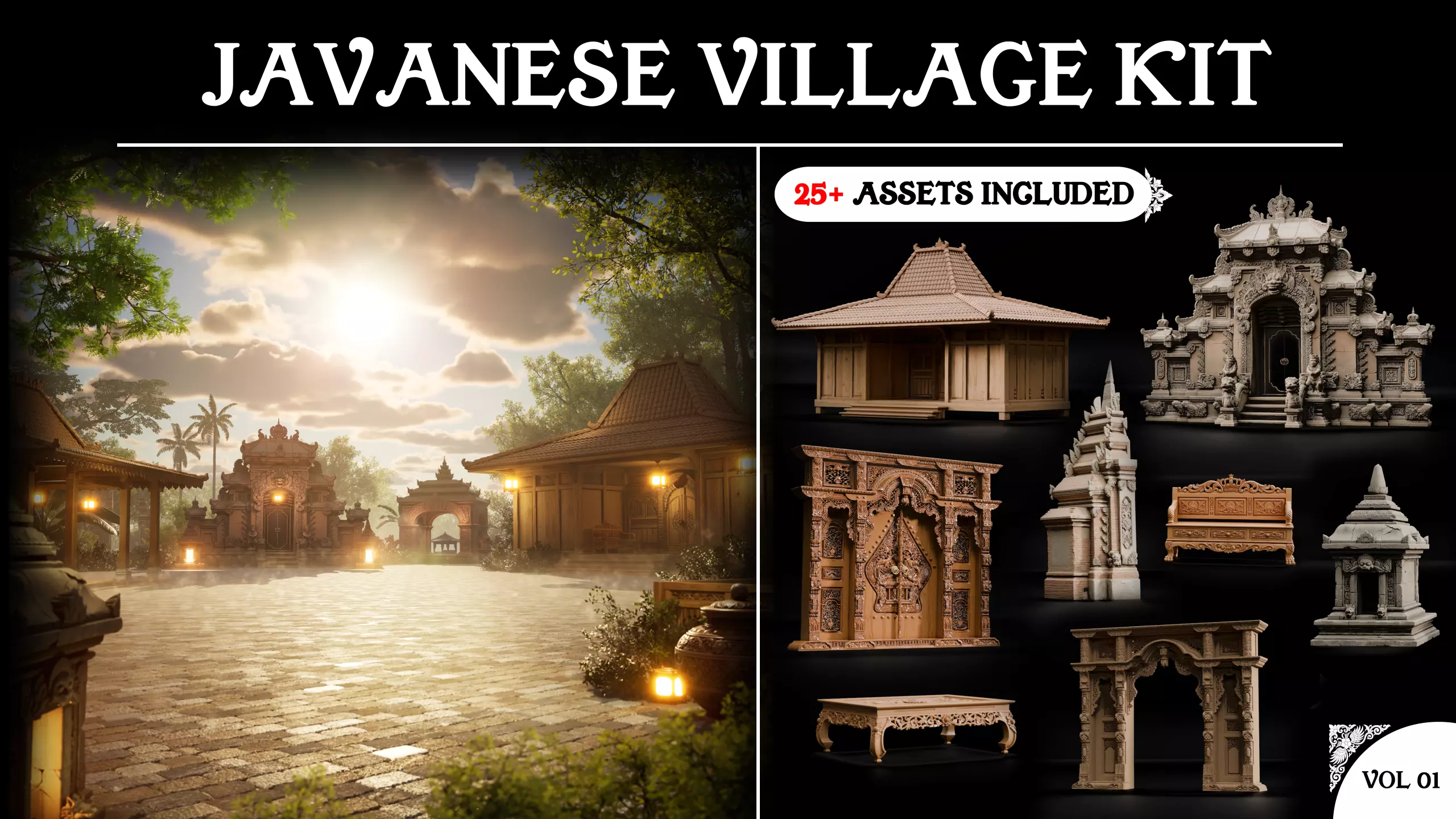 Javanese Village Pack Modular Assets 3D model