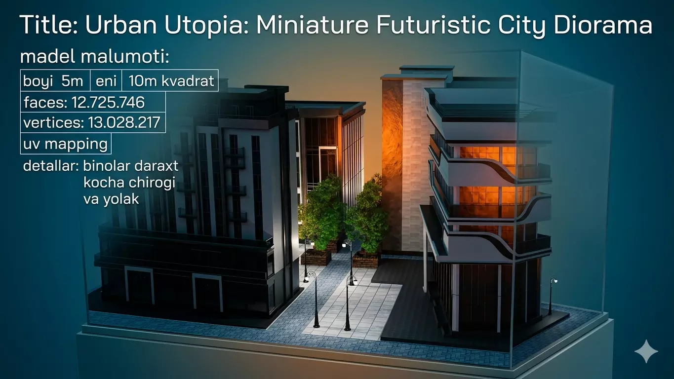 Urban Utopia Miniature Futuristic City Diorama Low-poly 3D model
