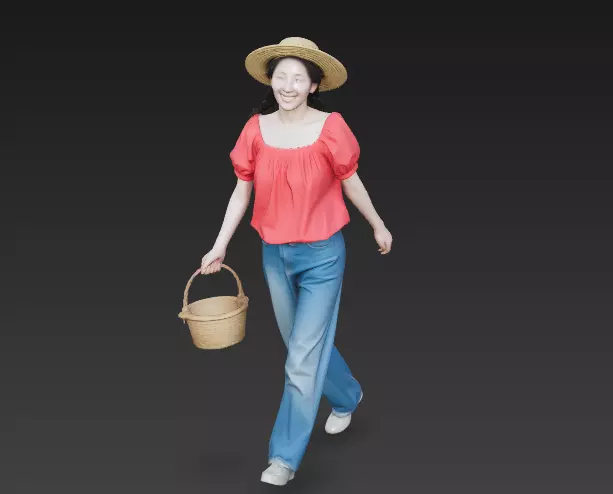 Chinese figure A girl wearing a straw hat 3D model