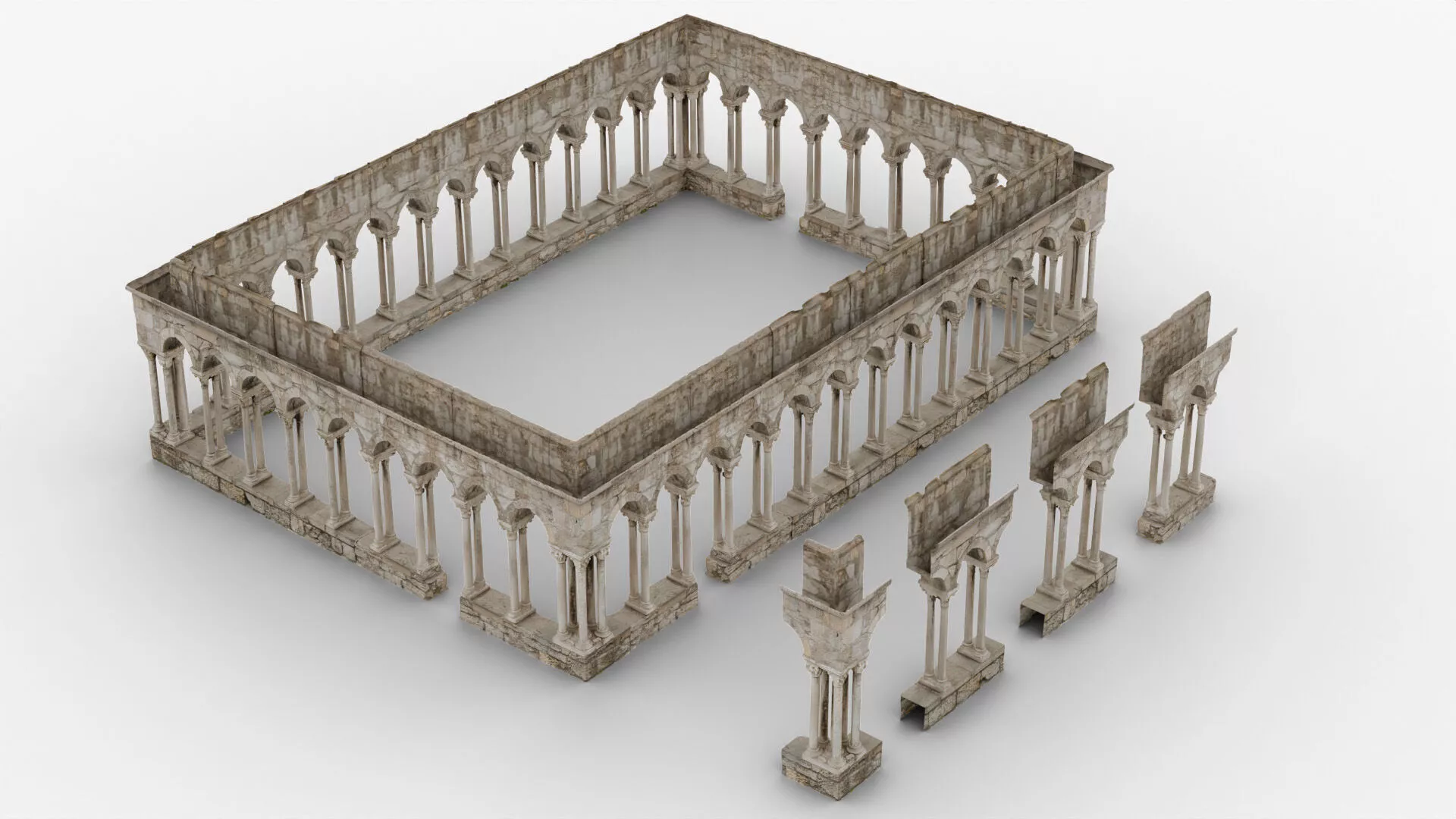 Medieval Stone Cloister Colonnade Modular Pack Low-poly 3D model