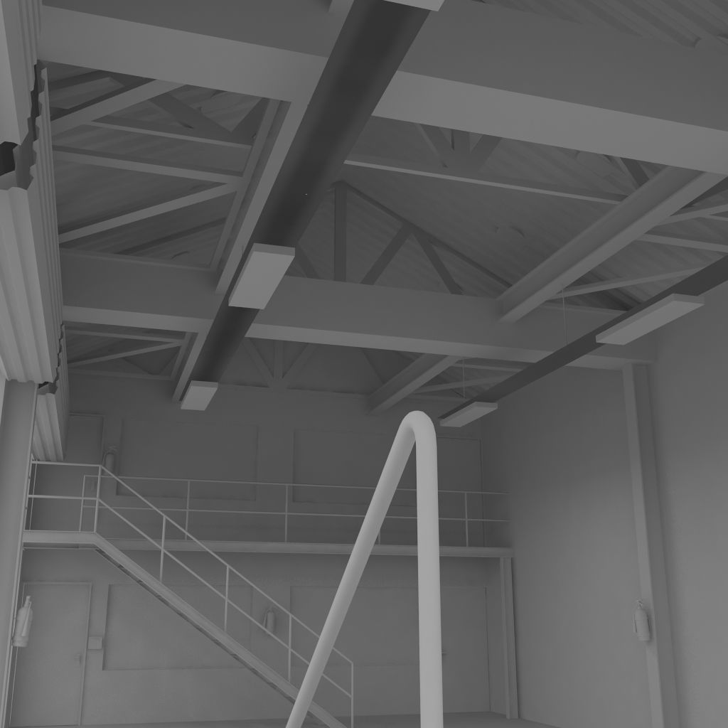 Factory loading bay with offices - Untextured 3D model_11