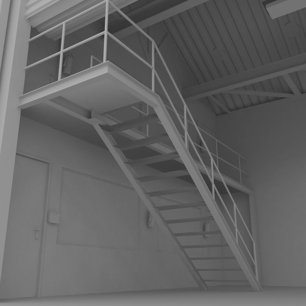 Factory loading bay with offices - Untextured 3D model_14