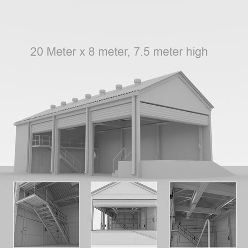 Factory loading bay with offices - Untextured 3D model