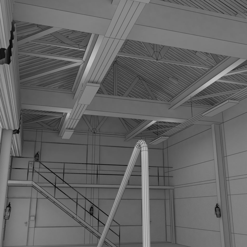 Factory loading bay with offices - Untextured 3D model_10