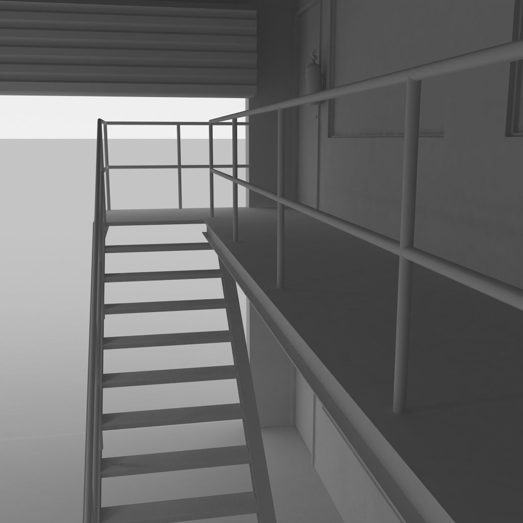 Factory loading bay with offices - Untextured 3D model_13