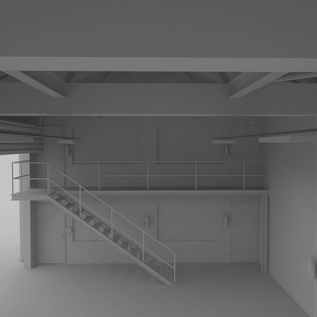 Factory loading bay with offices - Untextured 3D model_9