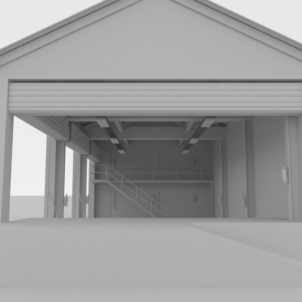 Factory loading bay with offices - Untextured 3D model_22