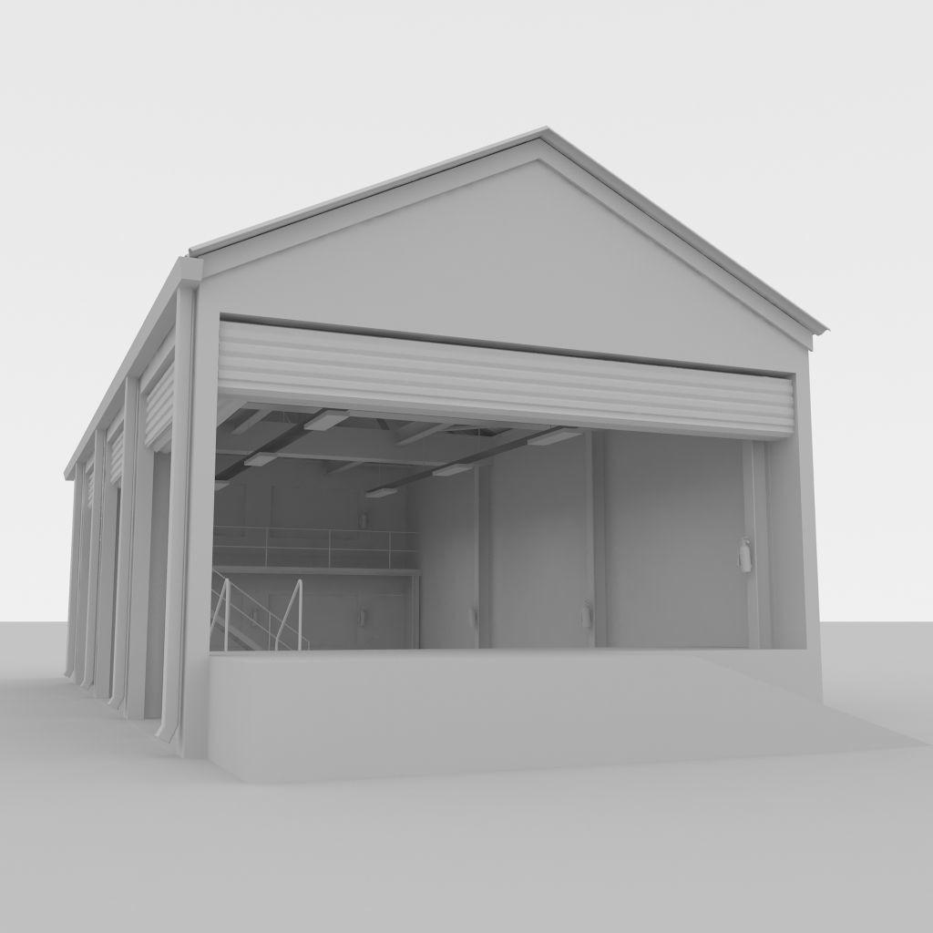 Factory loading bay with offices - Untextured 3D model_2