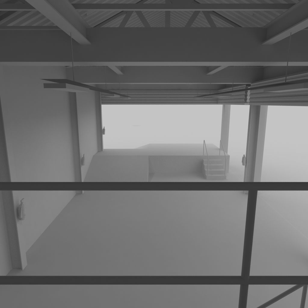 Factory loading bay with offices - Untextured 3D model_6