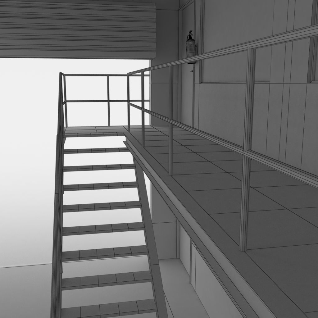 Factory loading bay with offices - Untextured 3D model_12