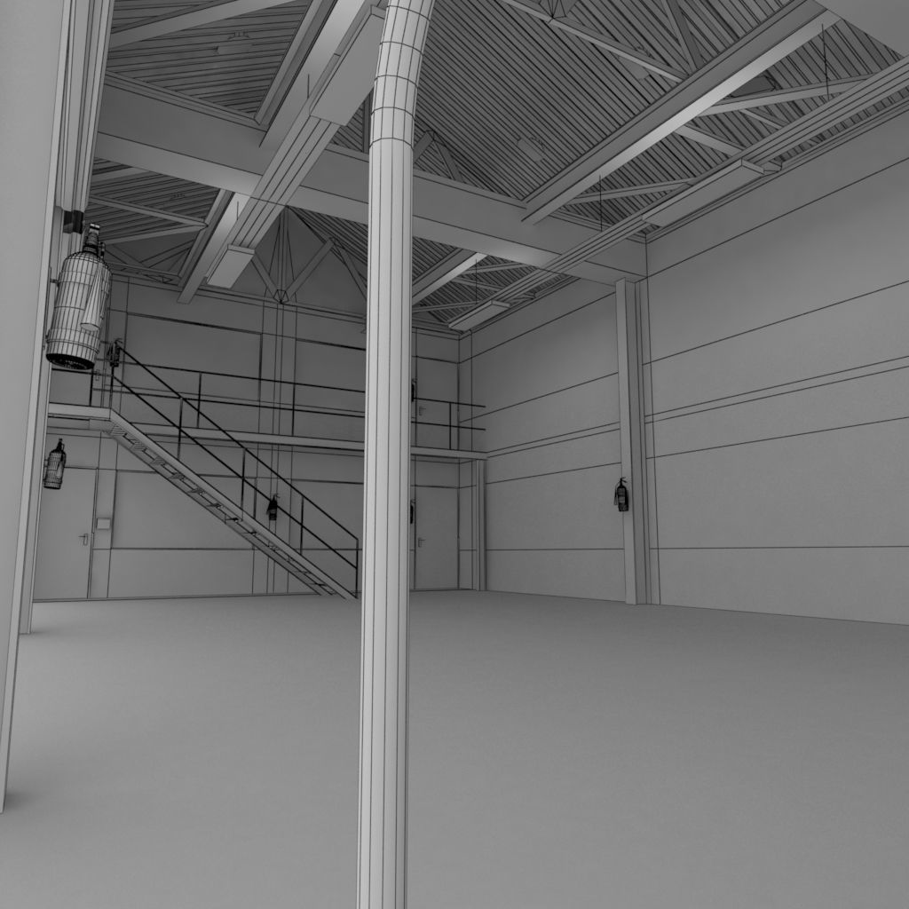 Factory loading bay with offices - Untextured 3D model_5