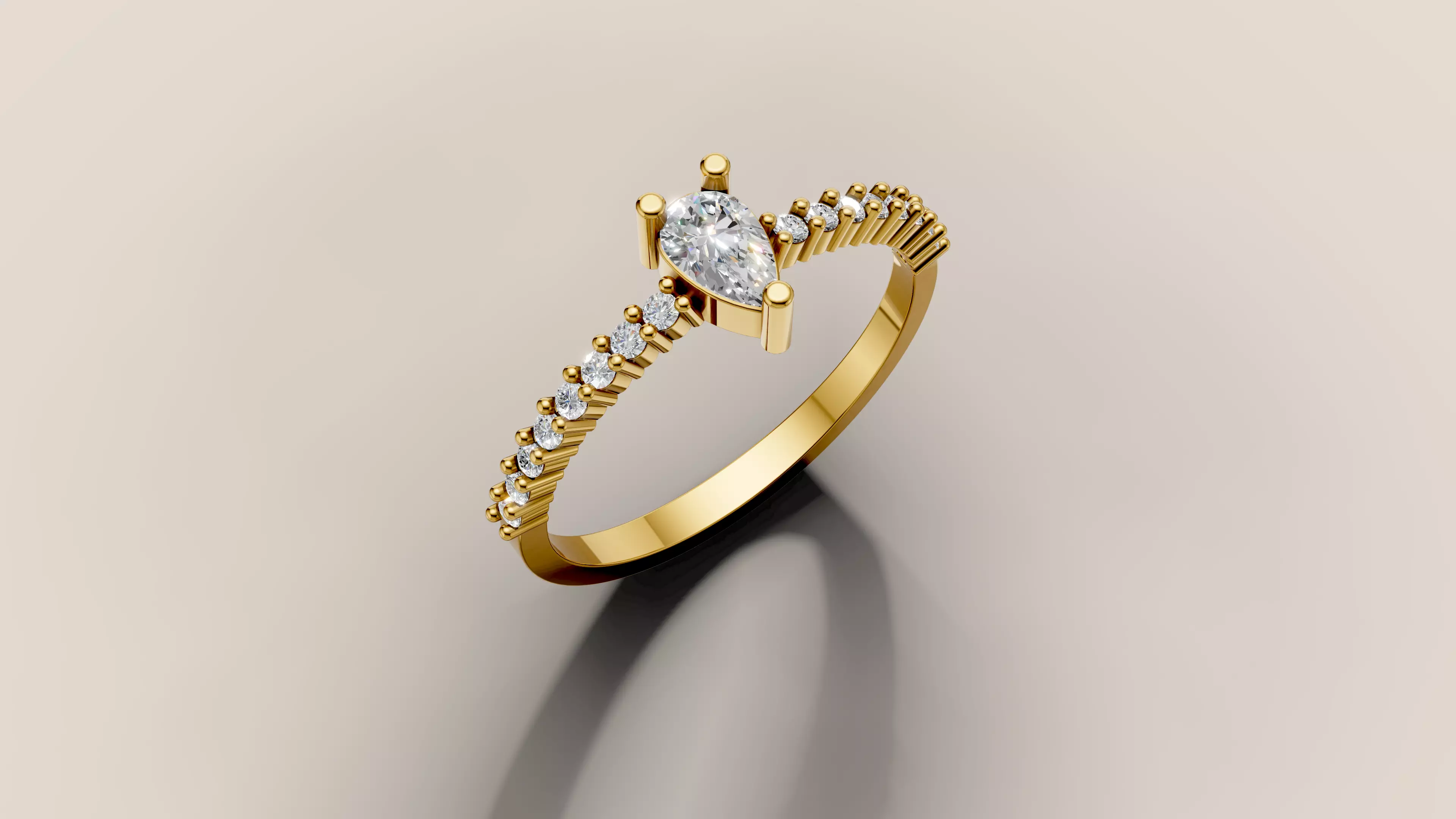 Classic Pear Shape Ring with Diamond Band 3D Print Ready 3D print model