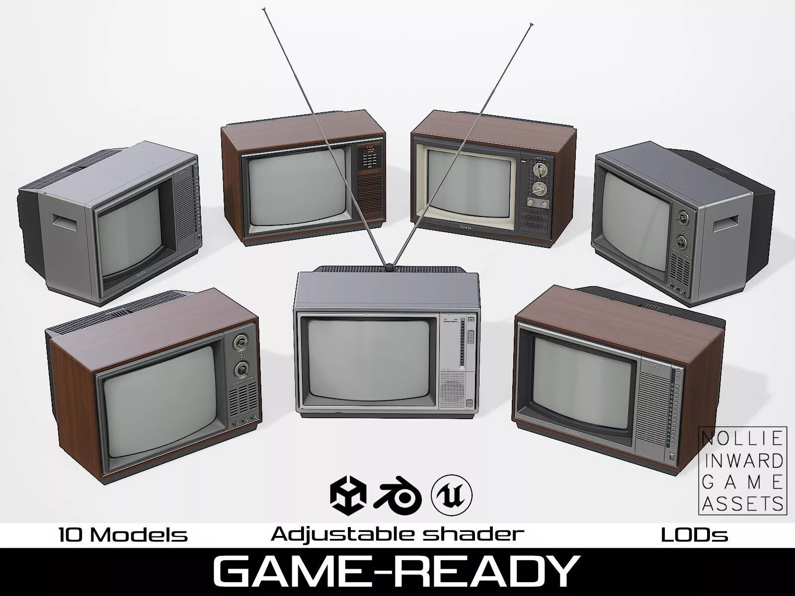 80s TVs Vol1 Common Tabletop TVs 10 Variants Game Ready PBR Low-poly 3D model