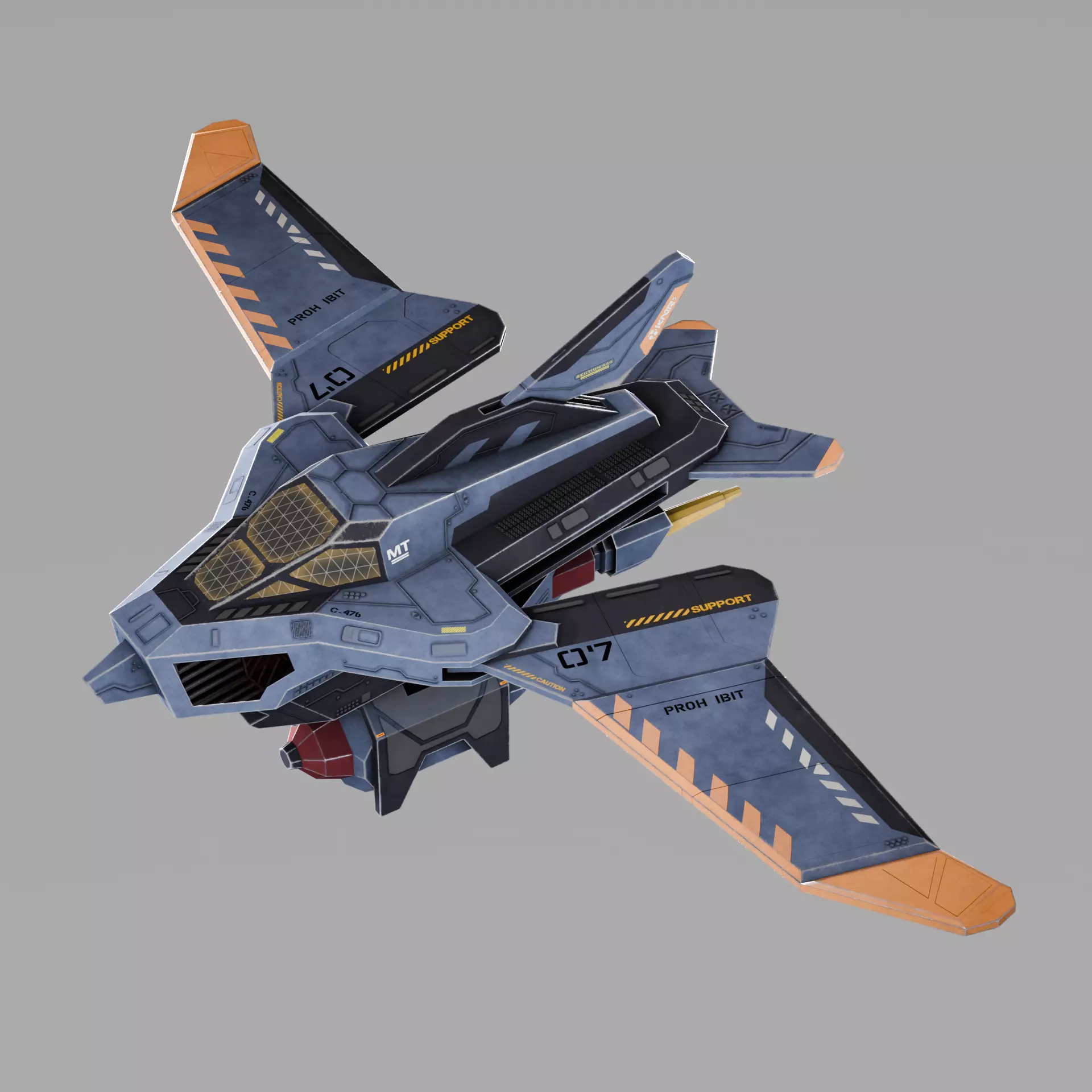 Game-Ready Spaceship with low poly count Low-poly 3D model