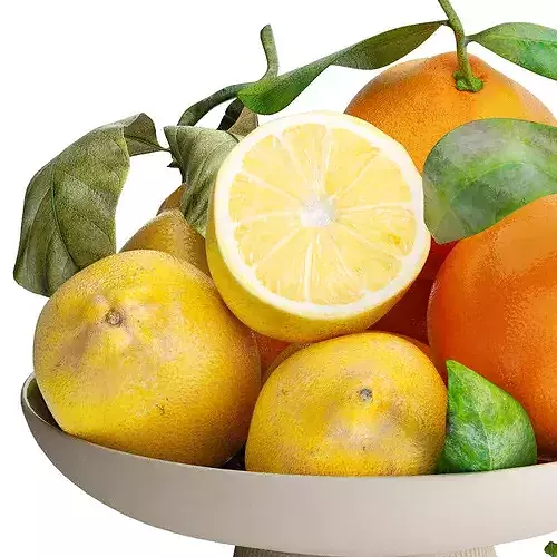 bowl of yellow lemon and orange fruit 3D model 5