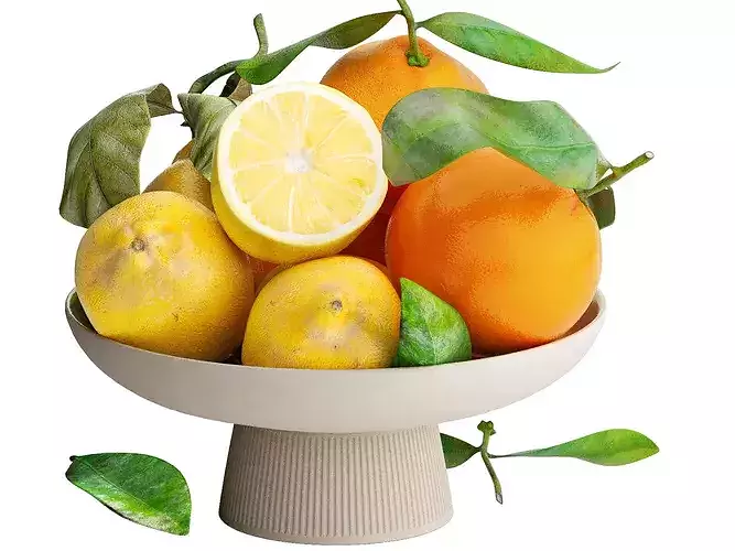 bowl of yellow lemon and orange fruit 3D model