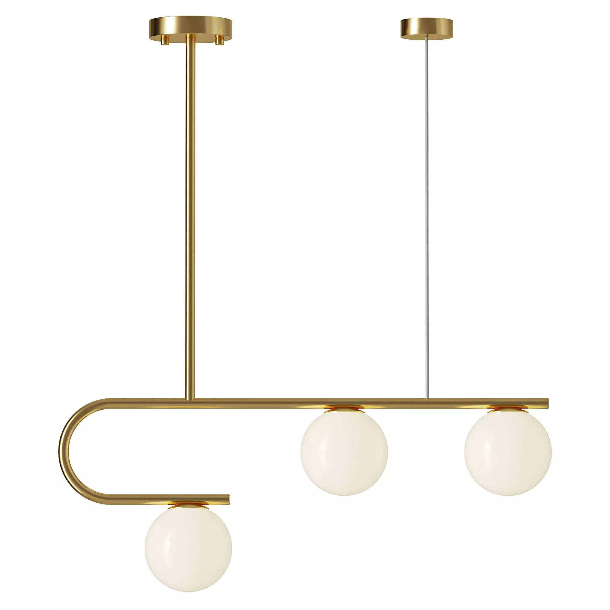 Postmodern Gold Linear Island Pendant Light 3 heads 3D model