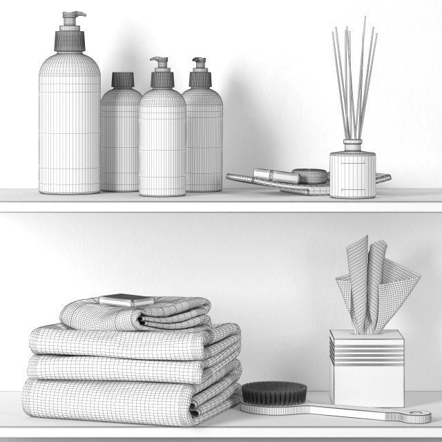 Bathroom set shelf with soaps and lotions 3D model_1
