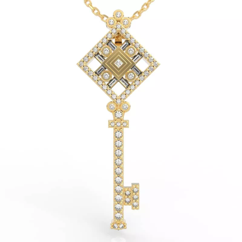 Luxury Art Deco Diamond Key Pendant Necklace 3D print model