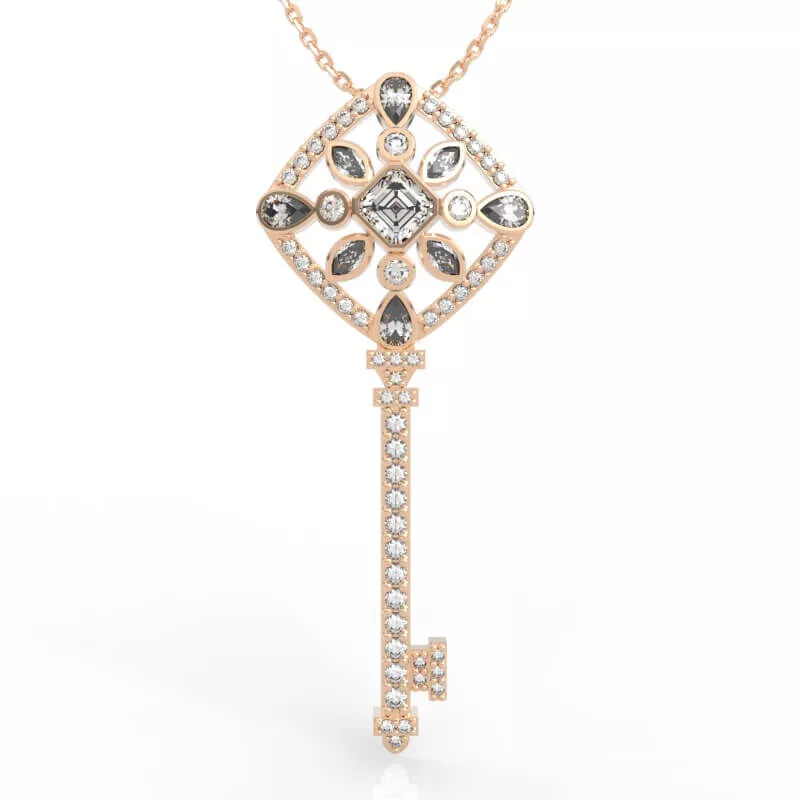 Luxury Salt Pepper Diamond Key Pendant Necklace 3D print model