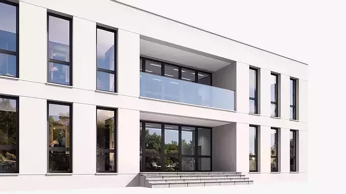 Modern 2-Story Administrative Office Building Exterior 3D Model Low-poly 3D model 6
