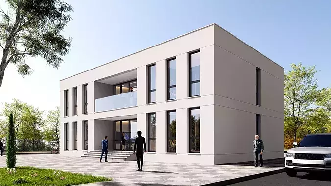 Modern 2-Story Administrative Office Building Exterior 3D Model Low-poly 3D model 2