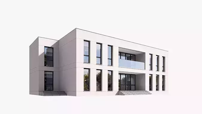 Modern 2-Story Administrative Office Building Exterior 3D Model Low-poly 3D model 4