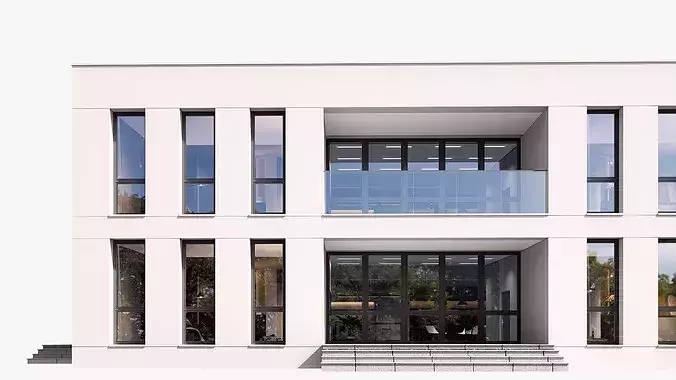 Modern 2-Story Administrative Office Building Exterior 3D Model Low-poly 3D model 7