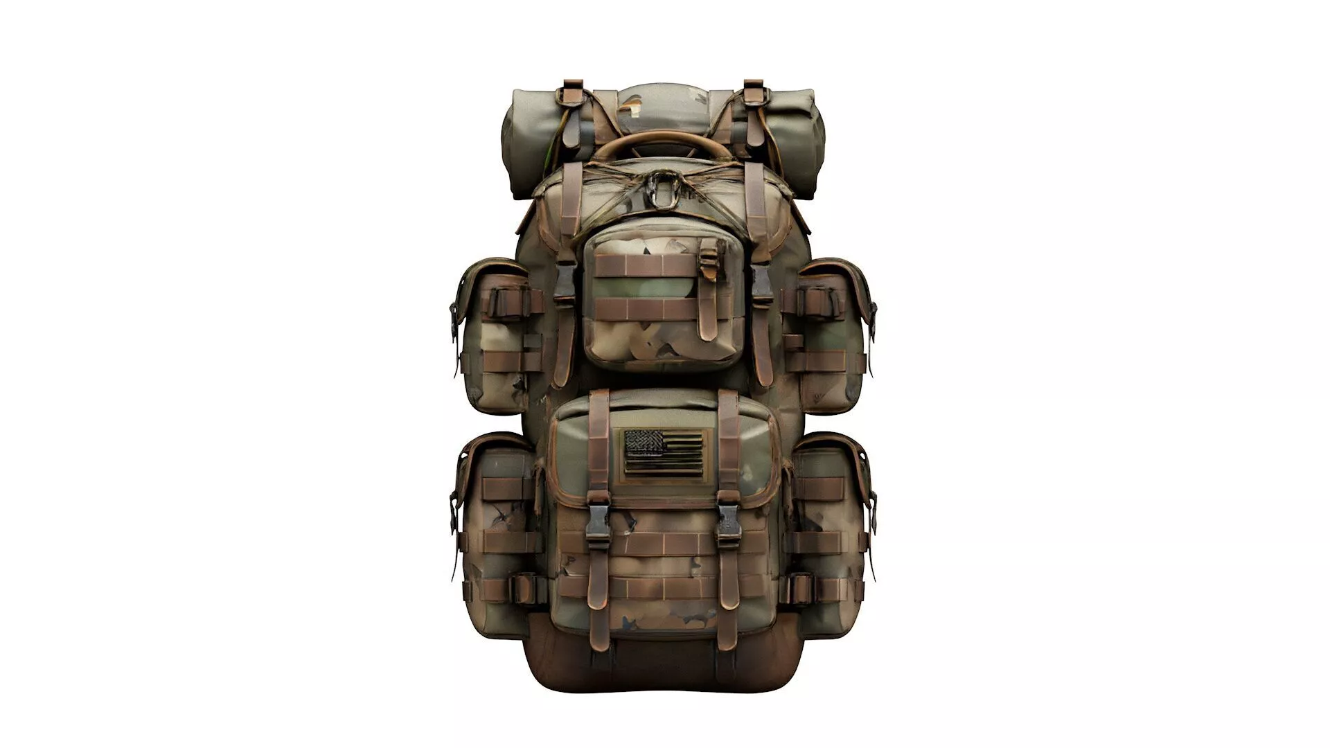 Military backpack game ready PBR Low-poly 3D model