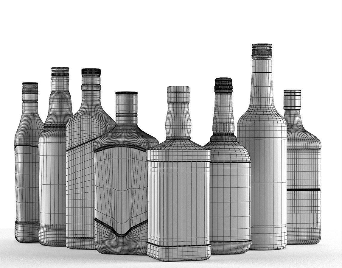 8 bottles of Whiskey 3D model_1
