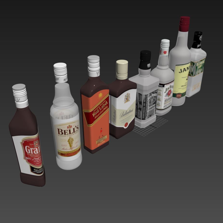 8 bottles of Whiskey 3D model_2
