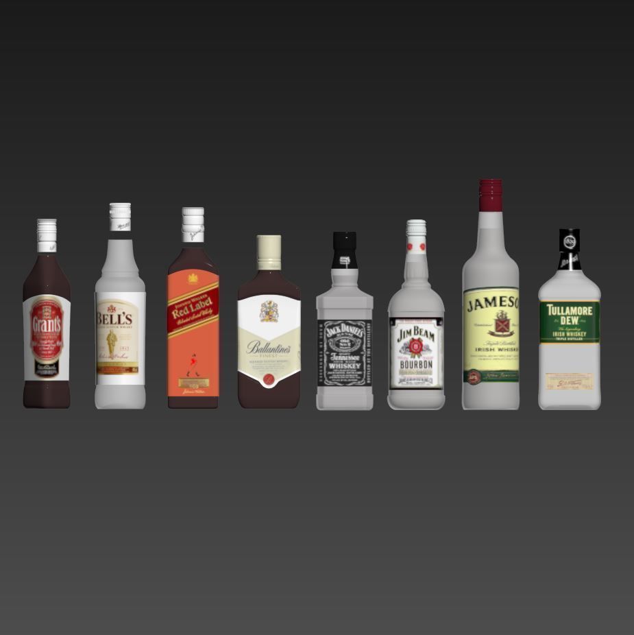 8 bottles of Whiskey 3D model_3