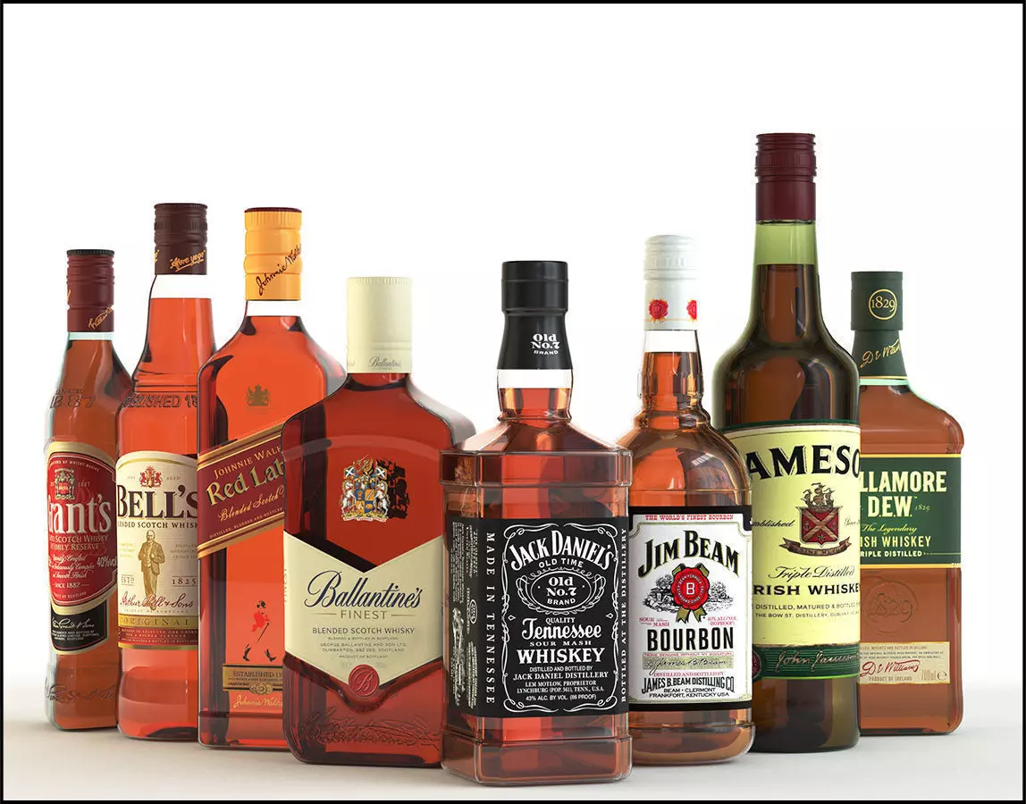 8 bottles of Whiskey 3D model_0