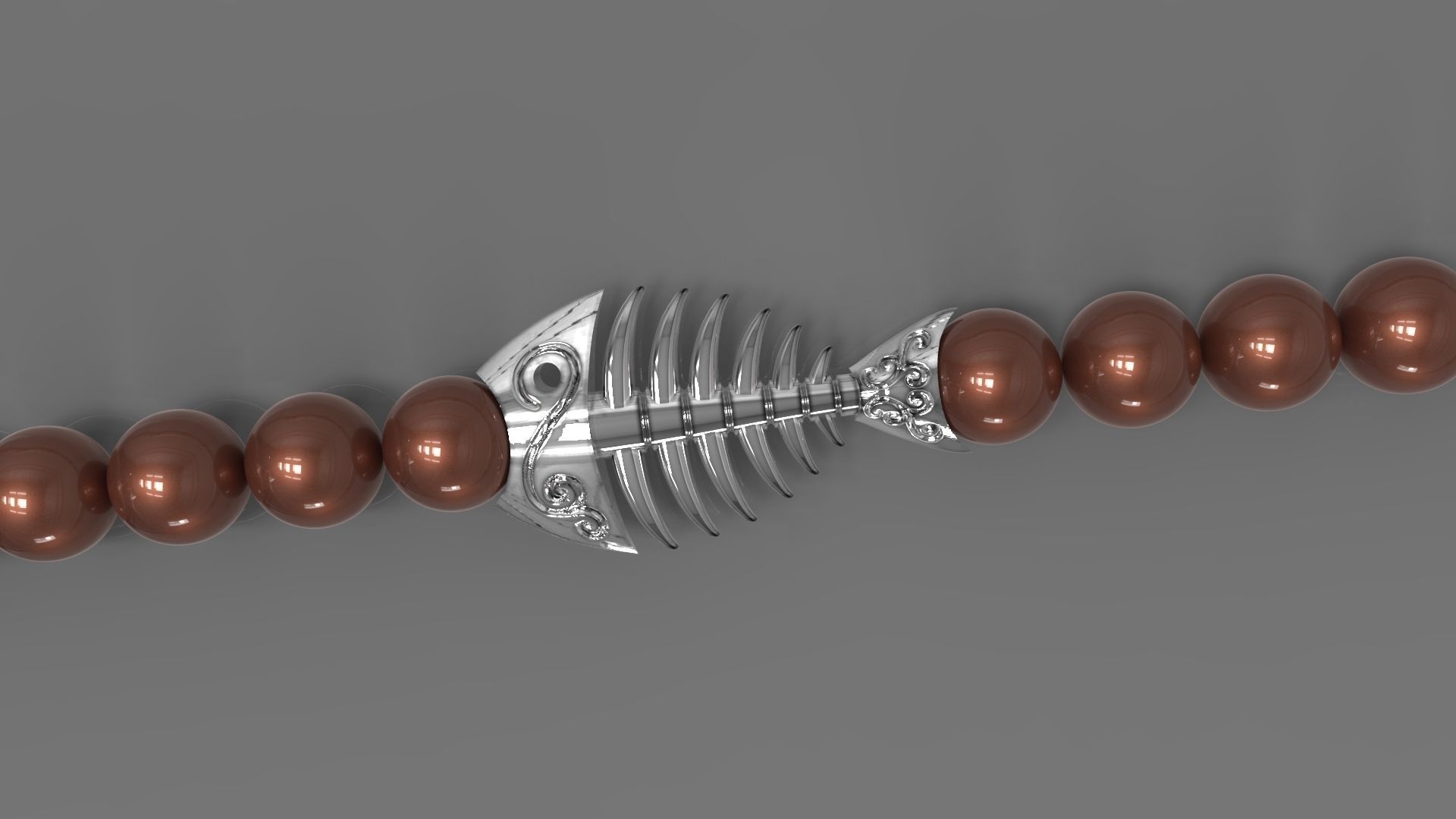 Fish Skeleton BRACELET WITH ROUND STONES 3D print model_1