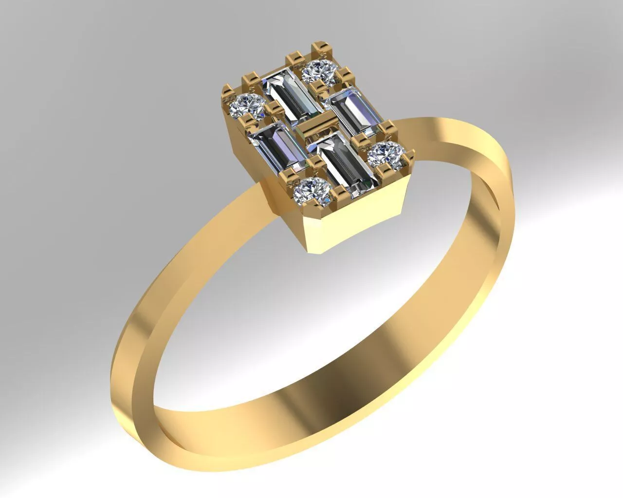 Baguette Diamonds solitaire style ring Free 3D print model