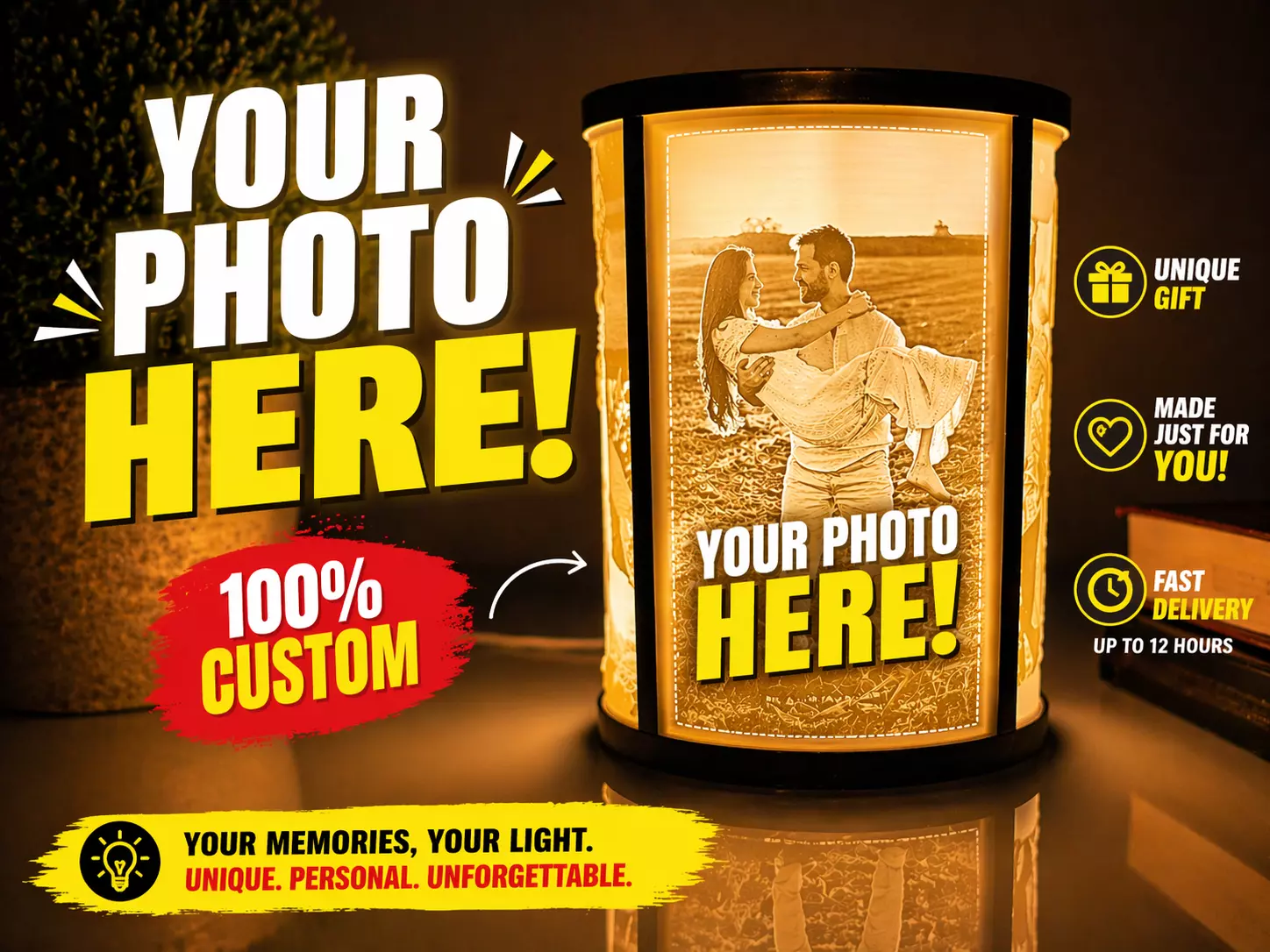 Custom Lithophane Lamp STL 3D print model