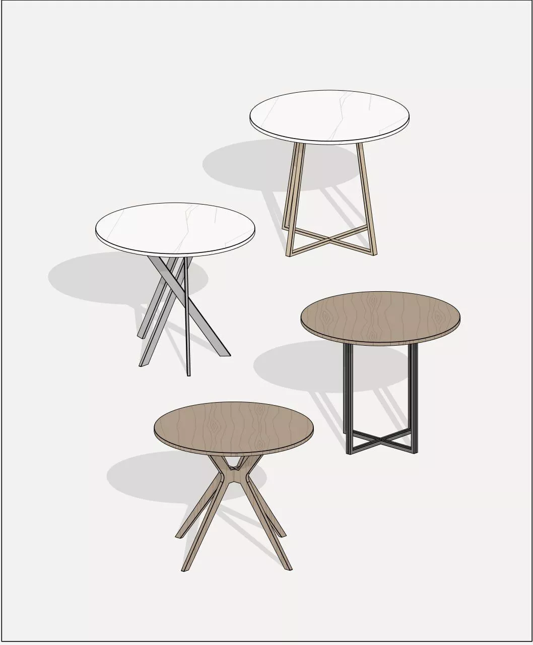Modern Circular Side Tables with Metal Legs Collection 3D model