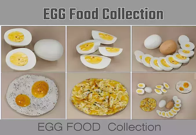 Realistic Egg Food Collection 3D Models Pack PBR Assets Set Low-poly 3D model