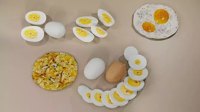 Realistic Egg Food Collection 3D Models Pack PBR Assets Set Low-poly 3D model 3