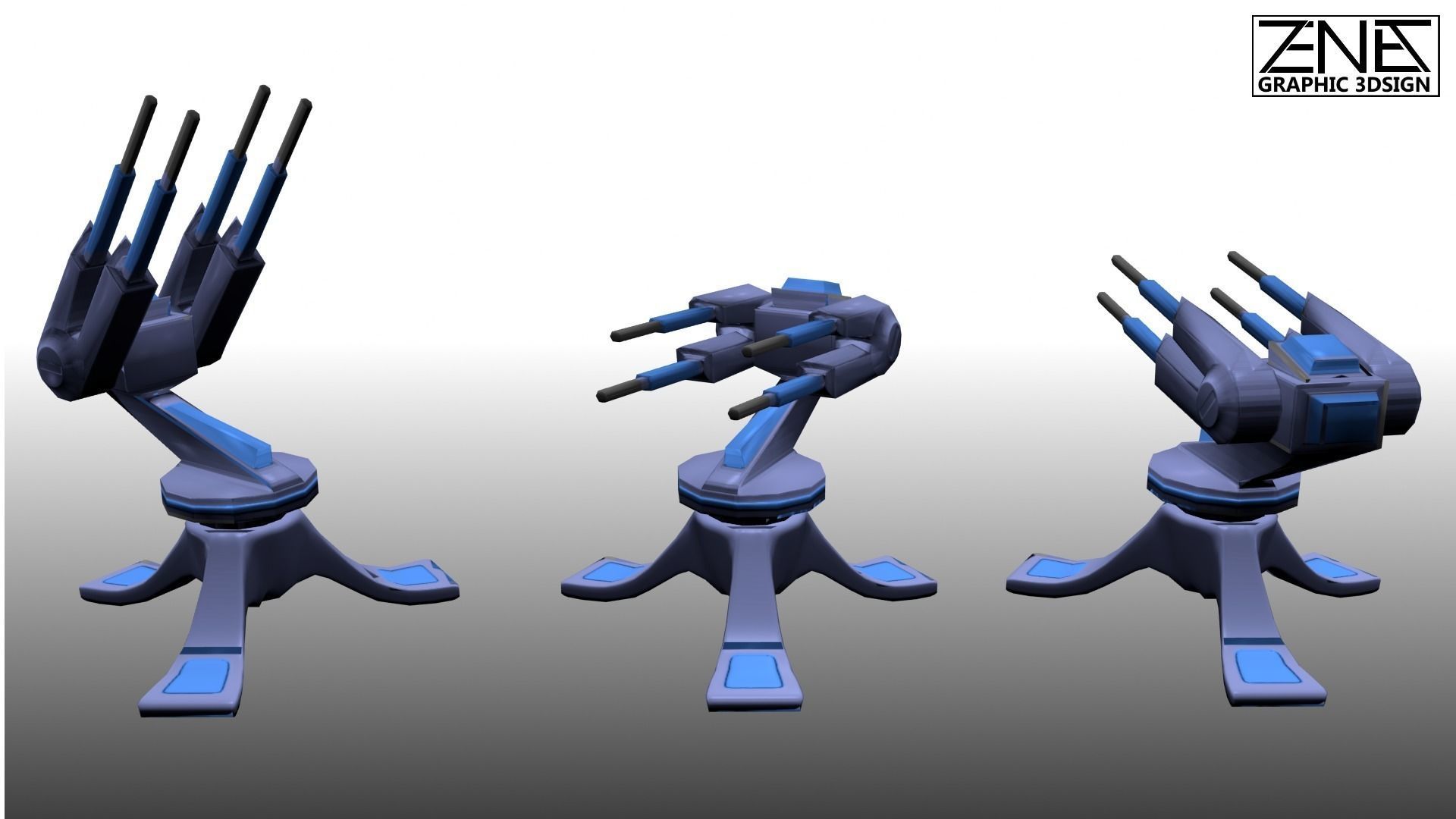 Game-Ready Scifi  Turrets Triple-Pack Tower Defence and Mobile  Low-poly 3D model_8