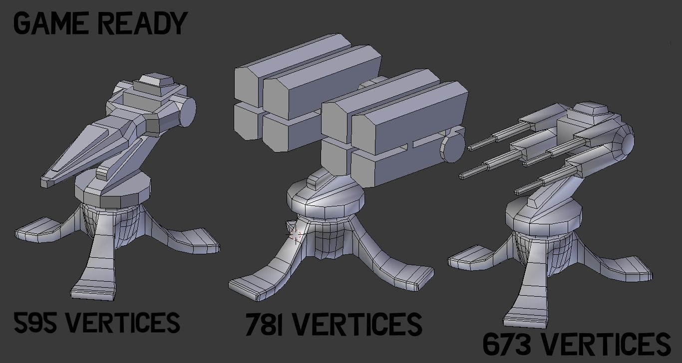 Game-Ready Scifi  Turrets Triple-Pack Tower Defence and Mobile  Low-poly 3D model_2