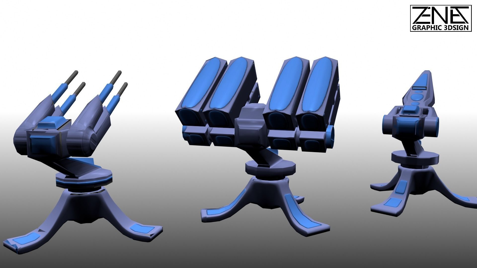 Game-Ready Scifi  Turrets Triple-Pack Tower Defence and Mobile  Low-poly 3D model_1