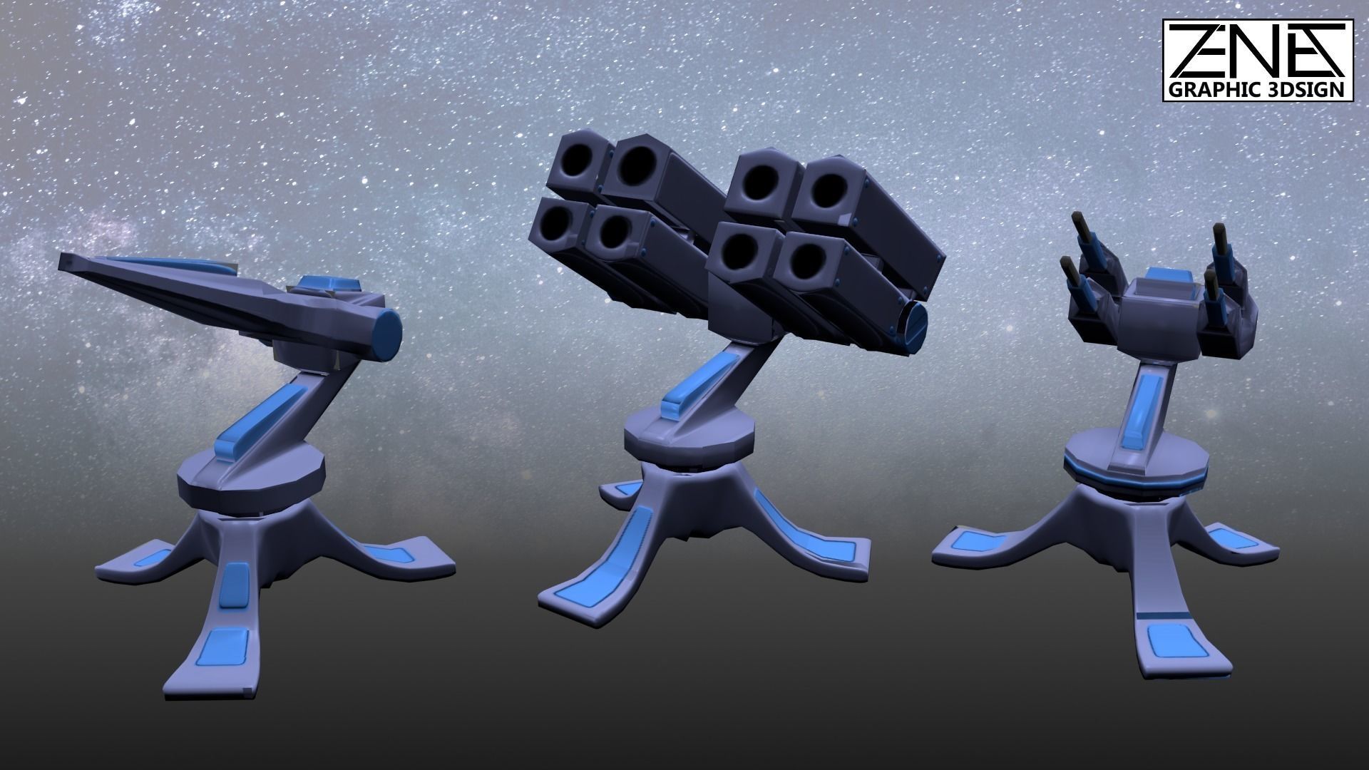 Game-Ready Scifi  Turrets Triple-Pack Tower Defence and Mobile  Low-poly 3D model_0