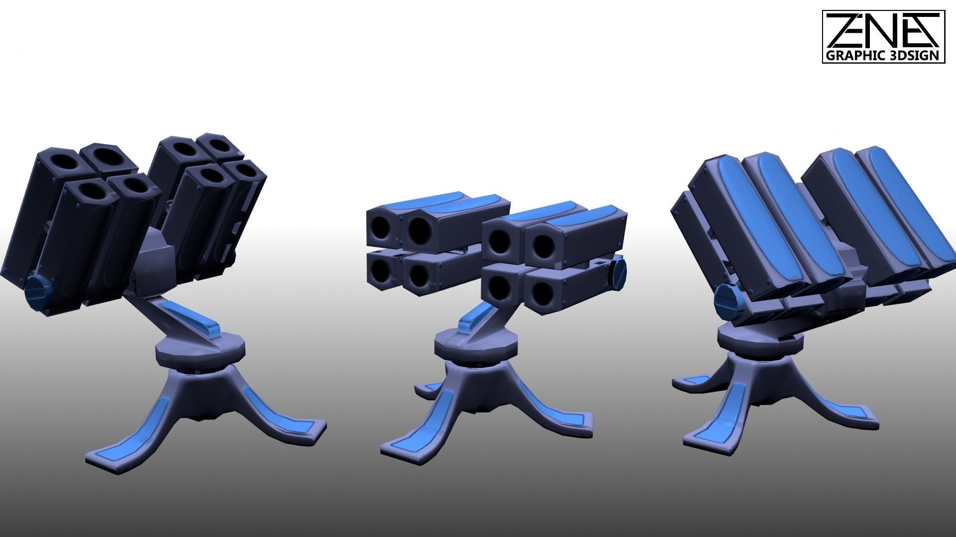 Game-Ready Scifi  Turrets Triple-Pack Tower Defence and Mobile  Low-poly 3D model_9