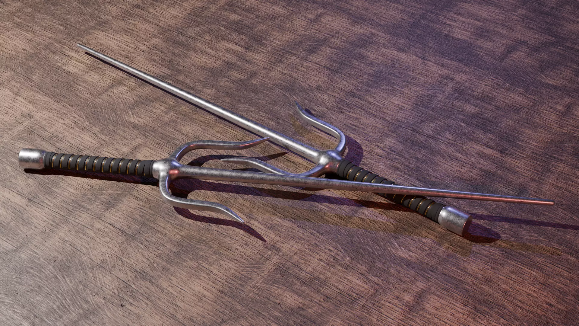 Realistic Sai Ninja Weapons Low Poly High Poly PBR Model Low-poly 3D model